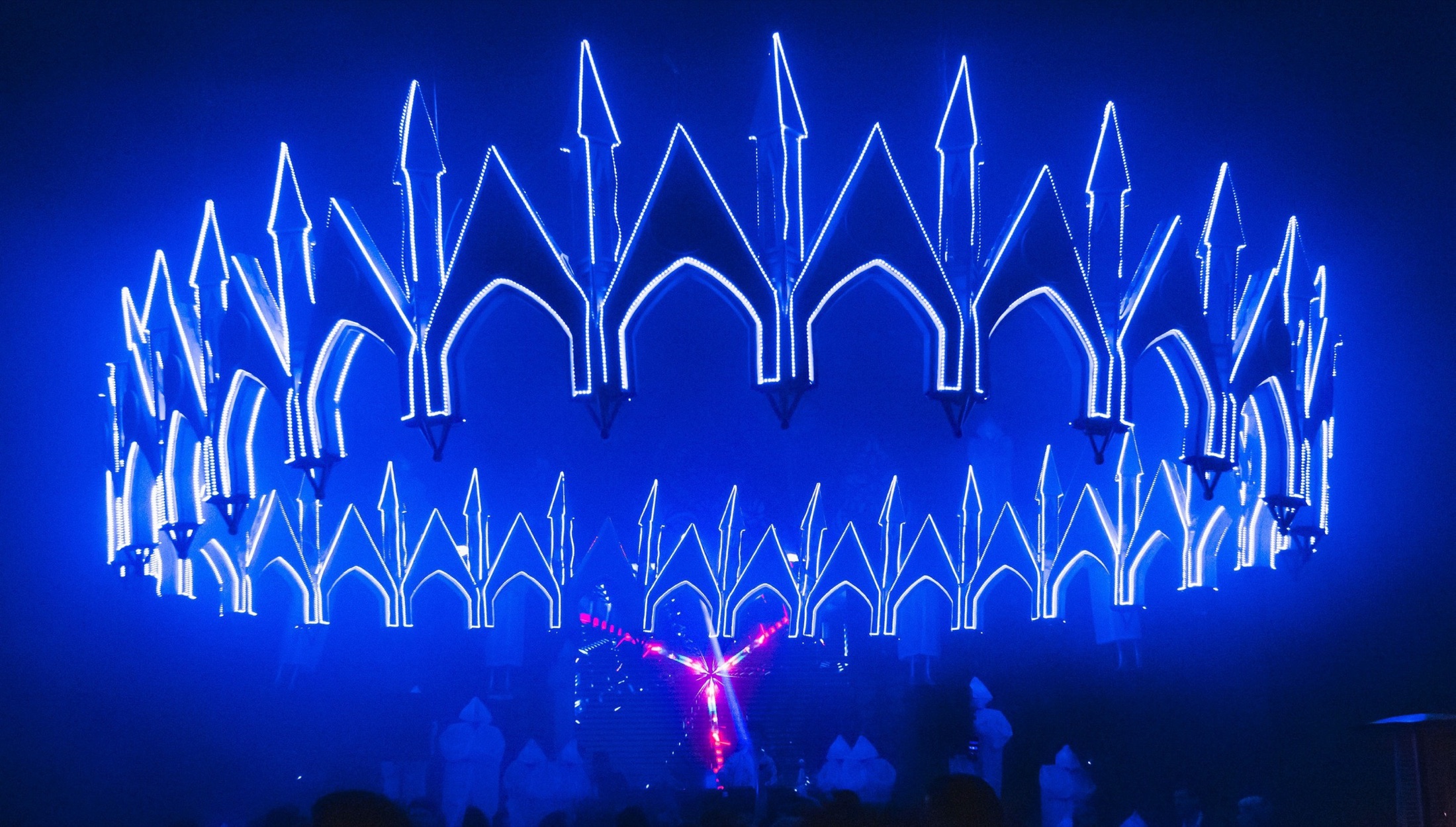 Blue illuminated facade